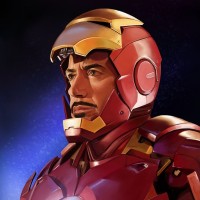 Рисунок Железного человека в красной классической броне с открытым шлемом