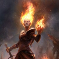 Девушка с волосами из огня и огнём в руке