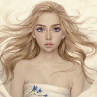 Блондинка с голубыми глазами лежит, укрывшись одеялом