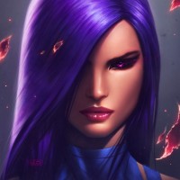 Симпатичная девушка с блестящими фиолетовыми волосами