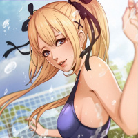 Рисунок блондинки, которая брызгается водой на фоне волейбольной сетки