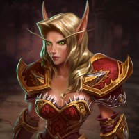 Эльфийка с большими ушами и наплечниками из Warcraft.