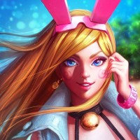 Рисунок улыбающейся девушки с розовыми кроличьими ушками.