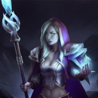 Jaina из игры Warcraft освещает пусть с помощью магии.