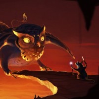 Крыса-маг сражается с совой в стиле фильма Властелин колец