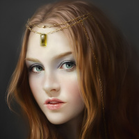 Красивая рыжая девушка с золотой цепочкой на голове