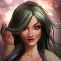 Милая девушка с зелёным локоном волос между пальцев