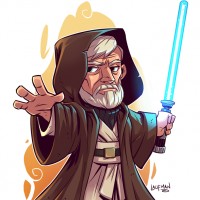 Рисунок Оби-Вана Кеноби в капюшоне с вытянутой перед собой рукой