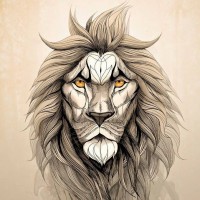 Чёткий рисунок льва с растрёпанной гривой.