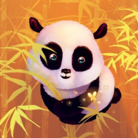 Милая нарисованная панда среди бамбуковых стеблей