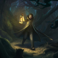 Мужчина с фонарём и мечом идёт по лесу, который кишит всяким дьявольским отродьем
