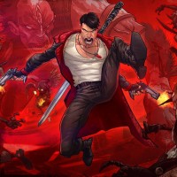 Мужчина с криками и двумя пистолетами попускает чертей в игре Devil may cry