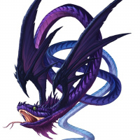 Сине-фиолетовая змея с крыльями дракона, растущими рядом с головой