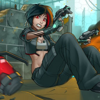 Девушка за укрытием с двумя пистолетами и вражеской гранатой
