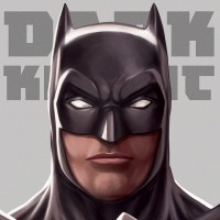 Портрет Бэтмена на фоне надписи "Dark knight"