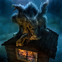 Страшный волк на крыше дома трёх поросят
