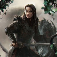 Девушка с мечом осторожно бродит по руинам.