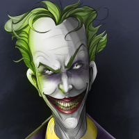 Рисунок улыбающегося Джокера с зелёными волосами и жёлтыми зубами