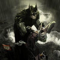 Бэтмен хватает за грудки Джокера, который уссывается от смеха
