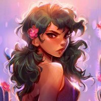 Девушка с хмурым взглядом стоит среди кактусов