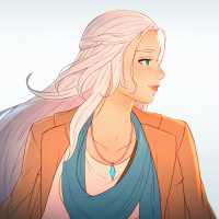 Рисунок девушки с длинными белыми волосами и накинутым на плечи пальто