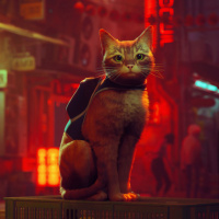 Сидящий на ящике котик с обложки игры Stray