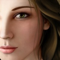 Лицо красивой девушки с зелёными глазами, возможно одним зелёным глазом.