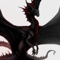Чёрно-красный дракон с большим перепончатым ирокезом на голове