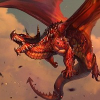 Летящий красный дракон с красивой текстурой шкуры
