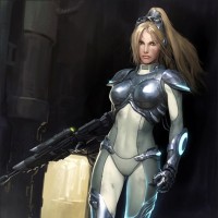 Нова Терра из игры Starcraft идёт по коридору с винтовкой в руке