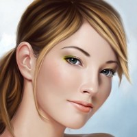 Красиво нарисованное лицо девушки с голубыми глазами