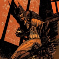 Спятивший Бэтмен стоит на коленях и рисует мелом на стене