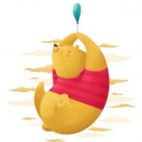 Винни-Пух летит на маленьком спущенном воздушном шарике