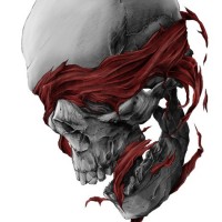 Нарисованный череп с обрывками красной повязки