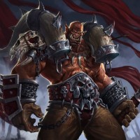 Краснокожий орк Гаррош Адский Крик с топором из мира Warcraft.