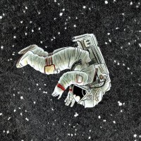 Рисунок космонавта, который одиноко зависает в космосе.