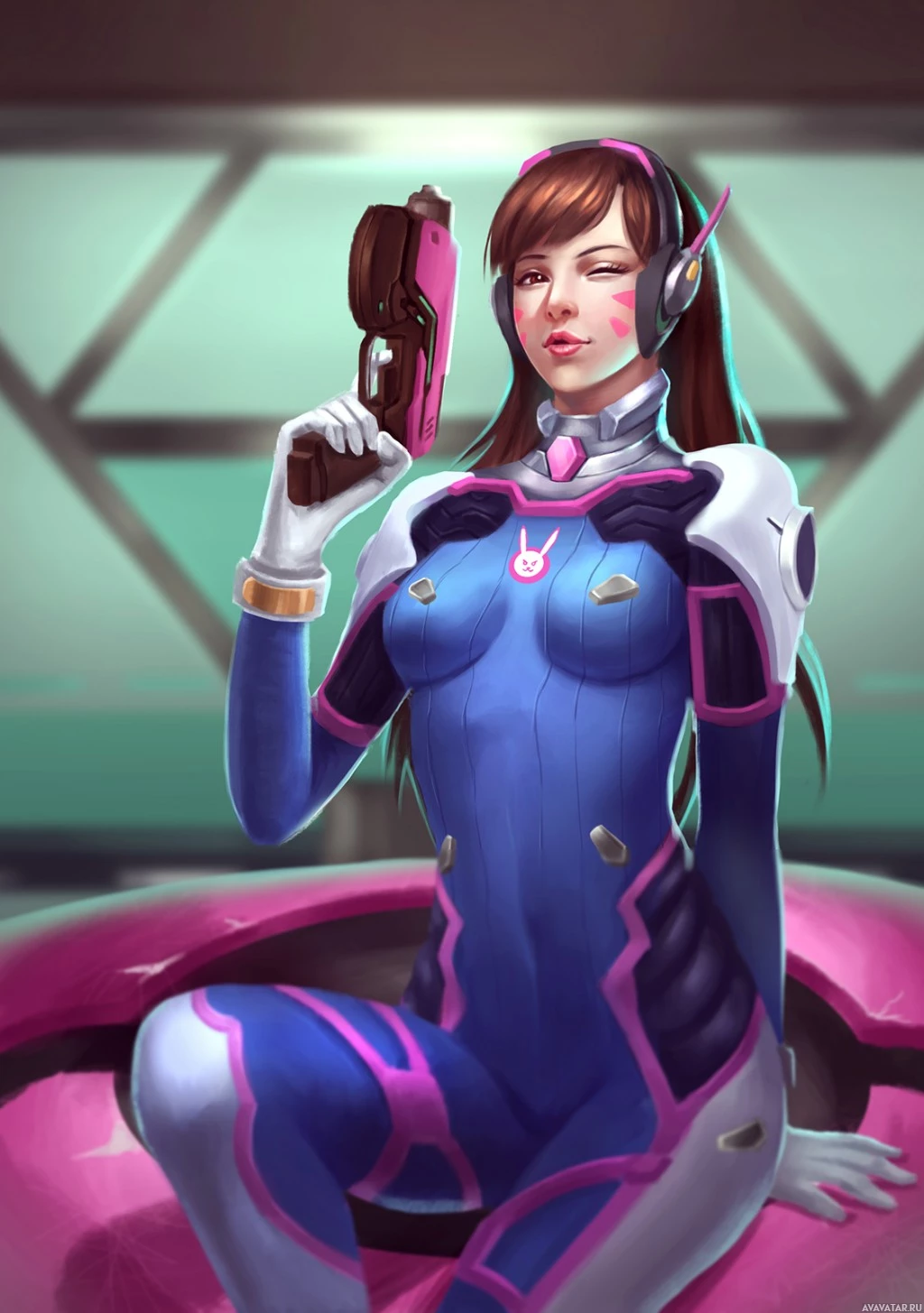 Девушка-геймер в костюме D.Va из Overwatch