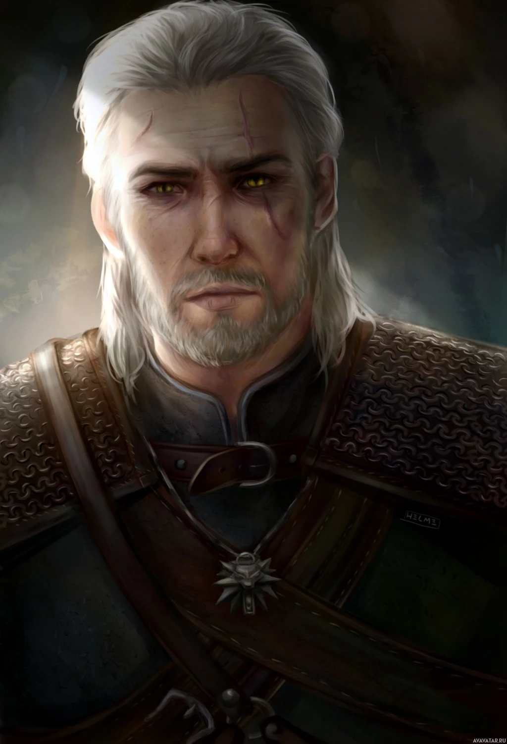 Портрет Геральта из Ривии, главного героя игры The Witcher