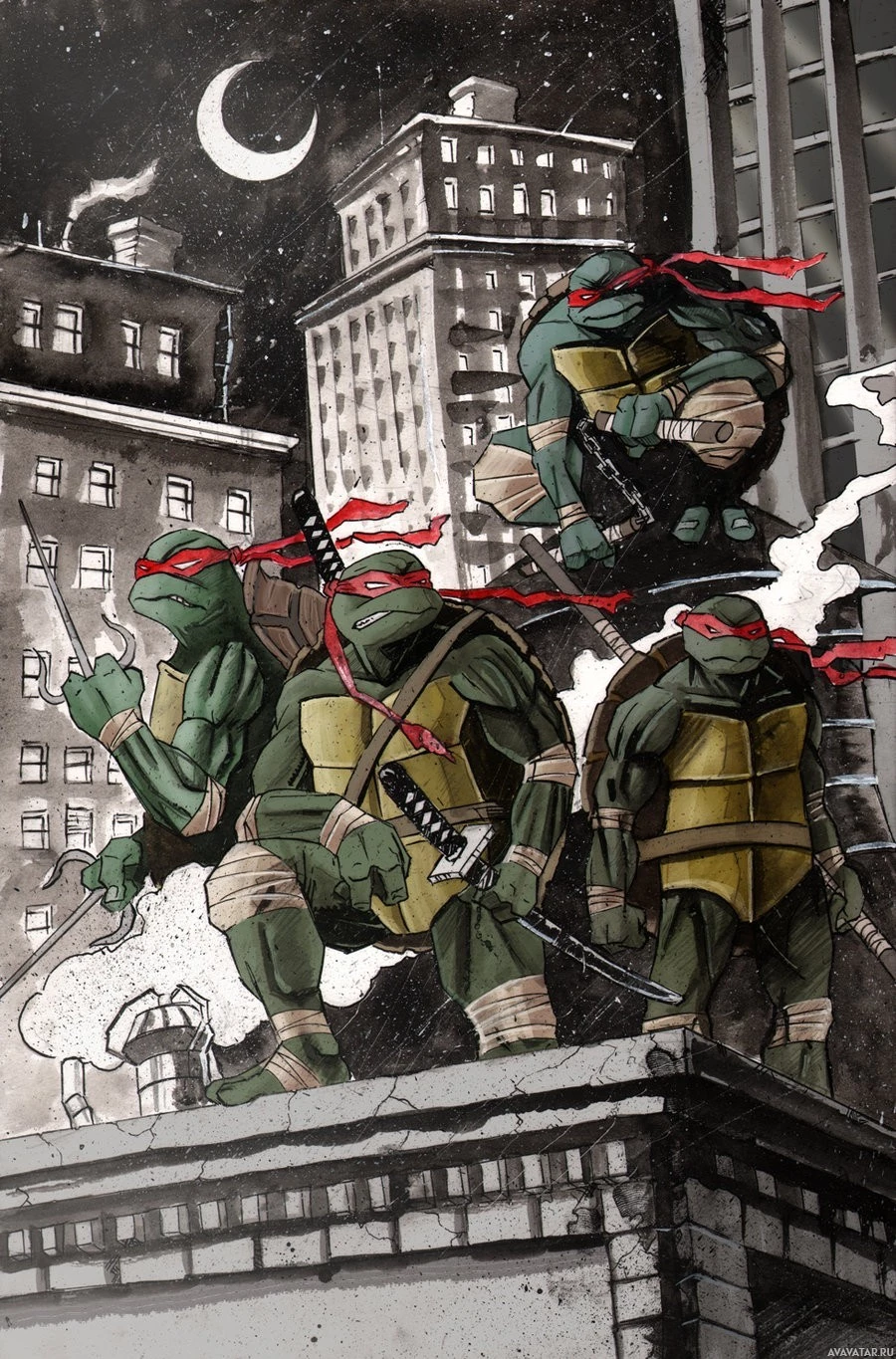 Комический рисунок персонажей TMNT