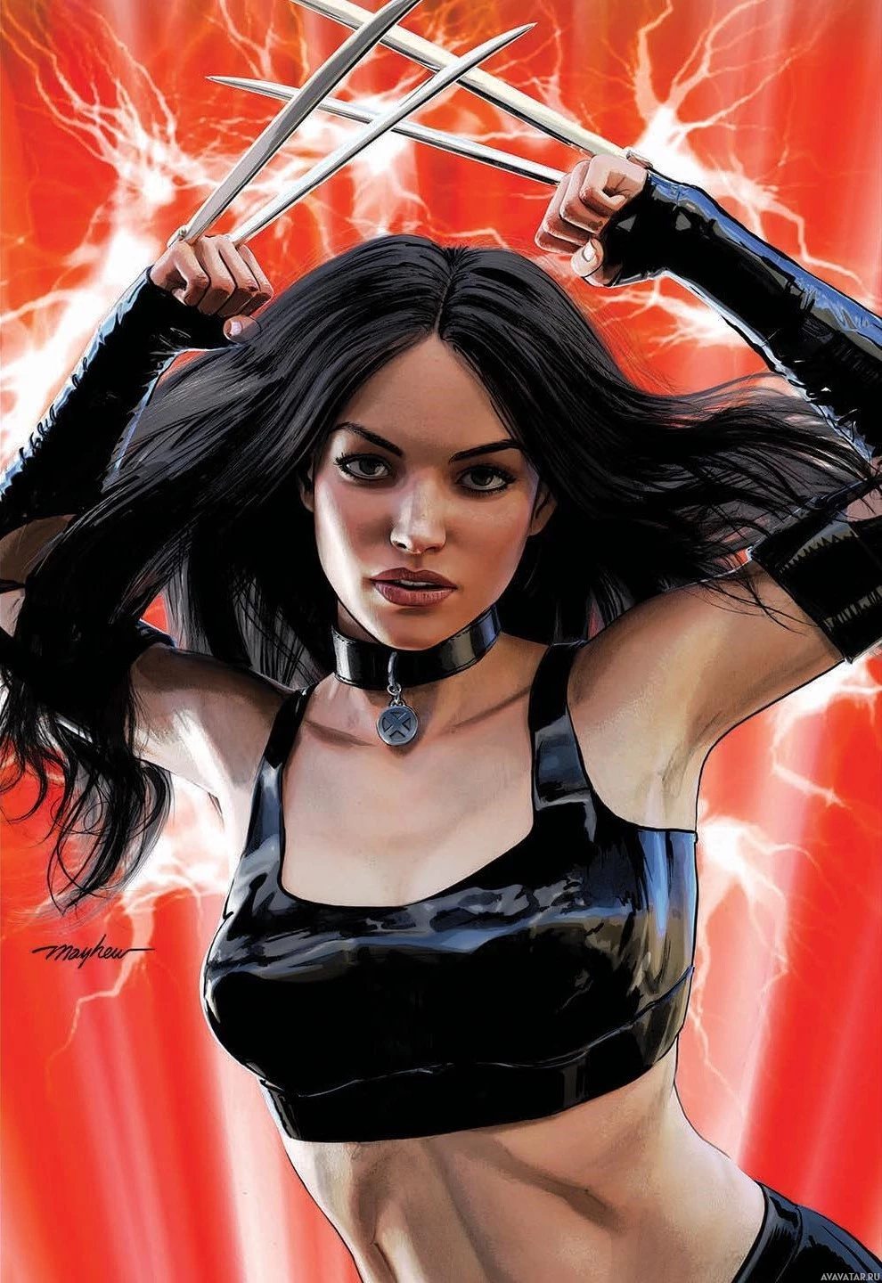 X-23, изображенный в черно-белом, чтобы подчеркнуть форму