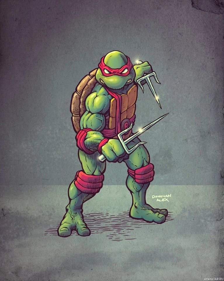 TMNT символ Рафаэль, нарисованный в цвете