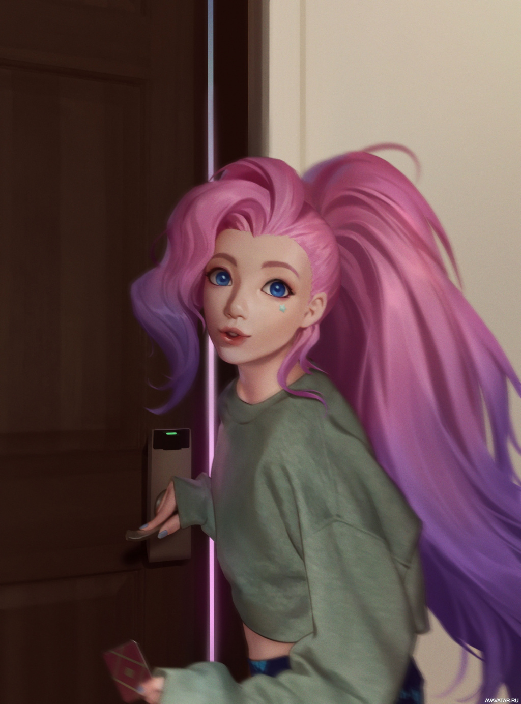 Девушка с розовыми волосами из мультика