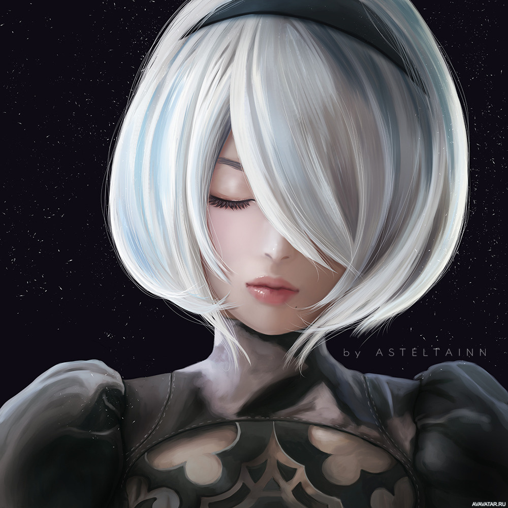 Игры, закрытые глаза, Nier: Automata. Скачать картинку на аву 1000x1000px