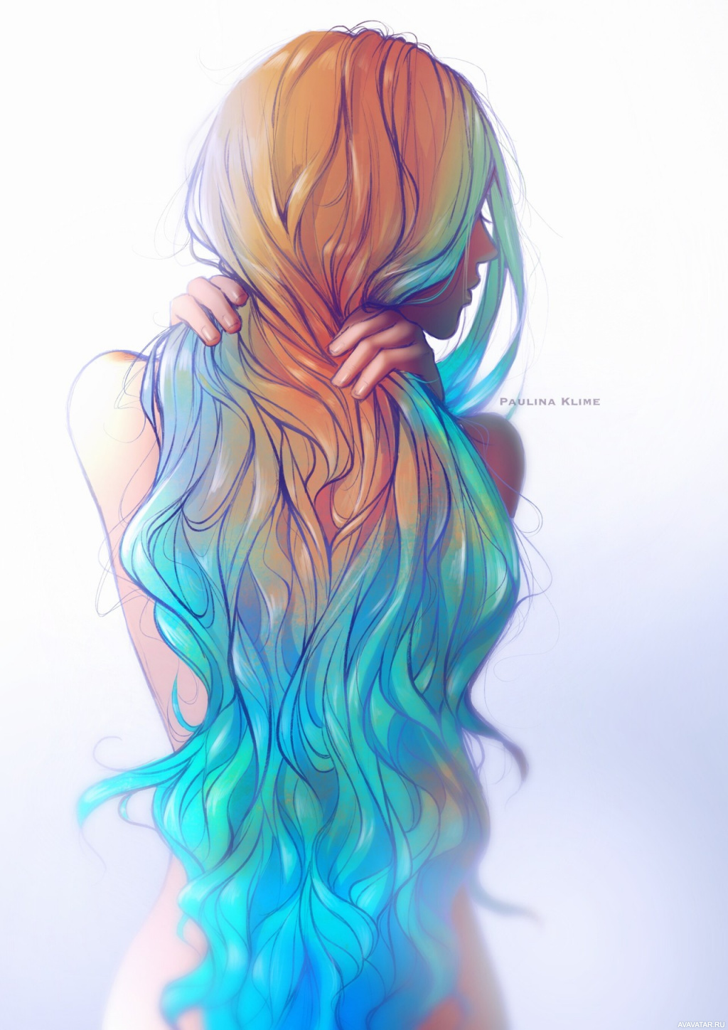 Разноцветные волосы у девушек со спины