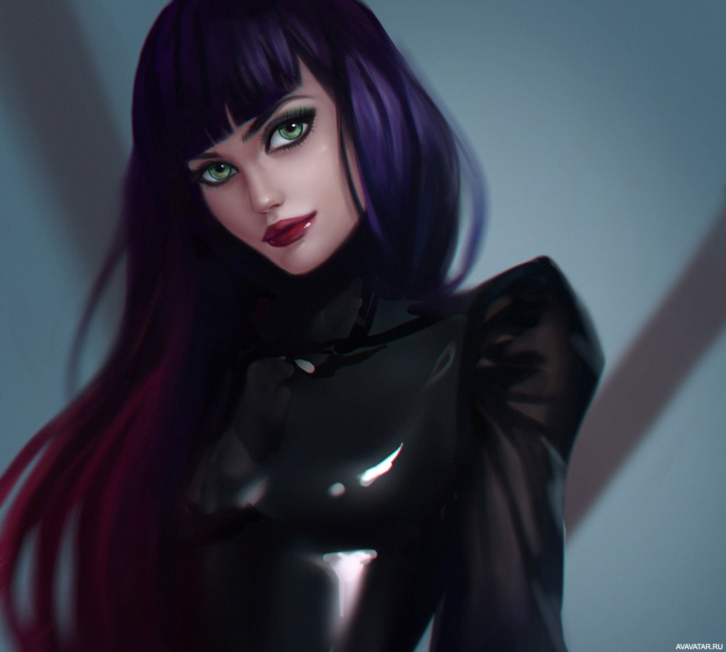 Девушка с черно фиолетовыми волосами арт